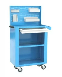 Тележка инструментальная с тремя полками, ящиком и экраном, держателями и полками