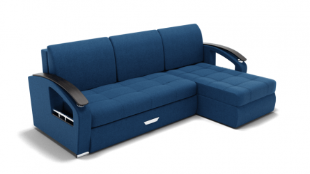 Диван Дубай-1 с оттоманкой угол левый/правый (ЗР) Цвет фасада: Синий; Тип: Левый/правый; Материал фасада: Металл/Велюр