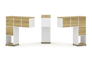 Надставка на стол низкая двухсторонняя + задняя стенка (4 шт.) + распашной фасад (4 шт.) CОНCЕПТ CН.ДНН-002 Дуб Винченцо Белый бриллиант Черный металл / CONCEPT CN.DNN-002