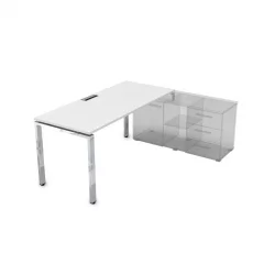 Стол рабочий, прямолинейный три опоры, правый ГЛОСС ЛИНЕ НСТП-О.974 Белый Премиум / GLOSS LINE