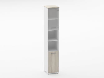 Шкаф 5 узкий верх стеклянная дверь, низ закрытый, две полки открытые Дека 10.23.19Пр Дуб Сантана светлый/Белый / Deka