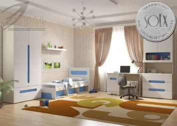 Тумбочка для детской Палермо Юниор 06 Белый глянец Ясень шимо светлый Синий