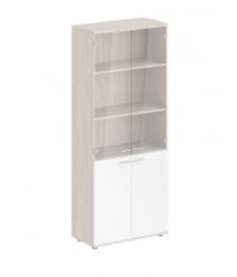 Шкаф высокий четырехдверный со стеклом Сигма СГ.801.ОЛ.ВХ.ГЛ Дуб светлый Белый / Sigma SG.801.OL.WH.GL