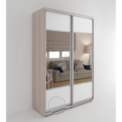 Шкаф-купе с зеркальными дверьми Акцент-Дуэт КВ 1600х600 Ясень шимо светлый