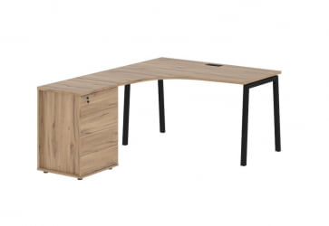 Стол эргономичный с тумбой (левый) ЕДИС ЕЛCЕТ 1318 Л Дуб Денвер светлый Черный / EDIS ELCET L
