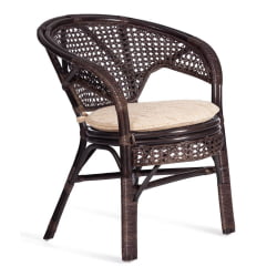 Комплект ПЕЛАНГИ 02/15 ( стол со стеклом + 4 кресла ) [с подушками] ротанг, кресло 65х65х77см, стол диаметр 64х61см, валнут (грецкий орех) / PELANGI walnut