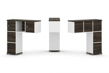 Надставка на стол низкая односторонняя + задняя стенка (5шт.) + блок с 2-мя ящиками (2шт.) + распашной фасад (2 шт.) CONCEPT CN.ONN-004 Дуб Малия Белый бриллиант Белый металл