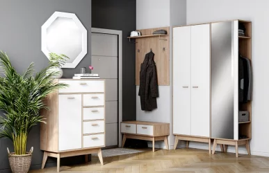 Прихожая Калгари набор №1 Дуб натуральный светлый/белый матовый Прихожая Калгари набор №1 Дуб натуральный светлый/белый матовый