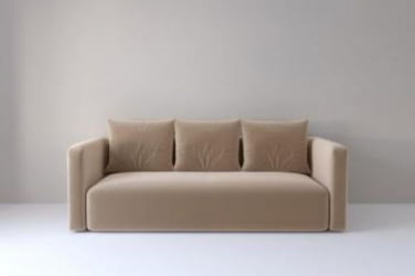 Диван Европа Прямой с подлокотниками (Берхоусе) Цвет фасада: Бежевый; Тип: Прямой; Материал фасада: Металл/Велюр / (Berhouse)