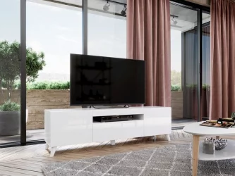 Тумба под ТВ Бруклин 1600 с опорами Белый глянец