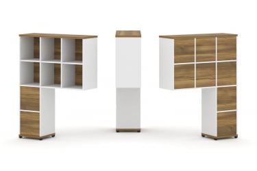 Надставка на стол высокая односторонняя + задняя стенка (8 шт.) + блок с 2-мя ящиками (2 шт.) CОНCЕПТ CН.ОНВ-005 Сандал Янтарный Белый бриллиант Черный металл / CONCEPT CN.ONV-005