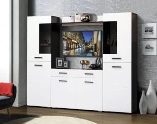 Набор мебели для гостиной Грация 1.8 с комодом с 3-мя ящиками и 3-мя дверями МДФ глянец Венге/Венге шелк