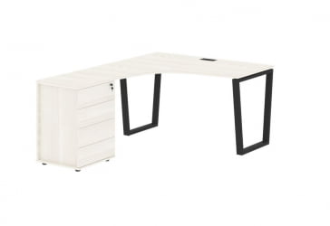 Стол эргономичный с тумбой левый ЕДИС ЕВCЕТ 1318 Л Ясень Траун Черный / EDIS EVCET L