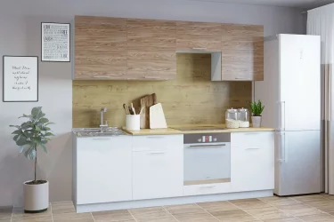 Кухня под заказ 2400 (накладная мойка) ель карпатская/белый грунт