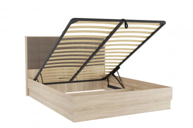 Двуспальная кровать с подъёмным механизмом Николь SKN-01 дуб сонома/какао (рогожка)