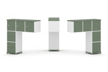 Надставка на стол низкая односторонняя + задняя стенка (5шт.) + блок с 2-мя ящиками (2шт.) + распашной фасад (3 шт.) CONCEPT CN.ONN-005 Кобо Белый бриллиант Белый металл