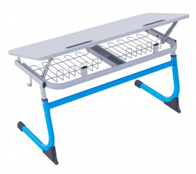 Парта двухместная регулируемая по высоте СМАРТЙ с углом наклона столешницы (рост 5-7) Желтый/Серый / SMARTY