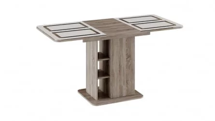 Раздвижной стол Мюнхен тип 1 Дуб Сонома трюфель/Стекло бежевое с рисунком