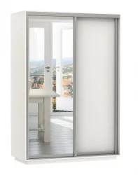 Белый шкаф-купе с зеркалом Экспресс Дуо Медиум 1600х2200х Белый снег / 1600х2200h