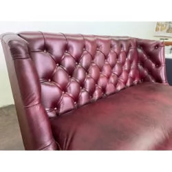 Диван двойной Амати стеганый в натуральной коже Бордовый
