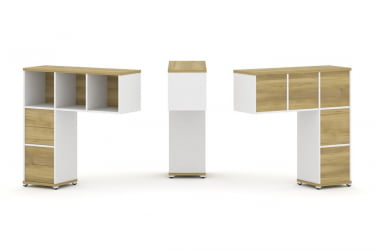 Надставка на стол низкая односторонняя + задняя стенка (5шт.) + блок с 2-мя ящиками (2шт.) CОНCЕПТ CН.ОНН-003 Дуб Винченцо Белый бриллиант Белый металл / CONCEPT CN.ONN-003