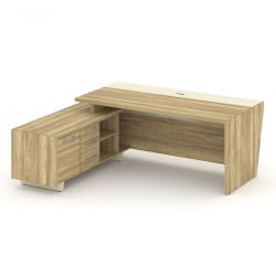 Стол руководителя с опорной тумбой, левый Corner COR.SRT-20(L) Гикори Песочный Ваниль