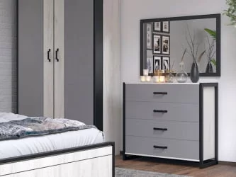 Комод с 4 ящиками Техно ЛД 678.110.000 Дуб Крафт белый Серый шифер