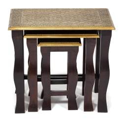Комплект 3 столика Secret De Maison BRAHMA ( mod. ND-009) дерево манго/латунная чеканка, 56х36х50, 41х30х45, 24х24х40