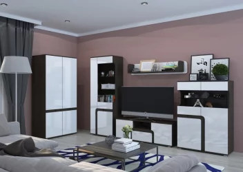 Стенка-горка в гостиную Марсель со шкафом Венге Белый глянец