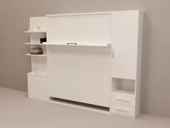 Двуспальная кровать с подъёмным механизмом Смарт 1 с полками 1400 левый Дуб молочный