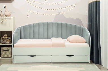 Кровать с продольной мягкой спинкой Софа №12.1 (800х1600) Белая Велюр 007