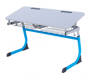 Парта двухместная регулируемая по высоте СМАРТЙ с углом наклона столешницы (рост 5-7) Синий/Серый / SMARTY