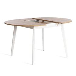 Раздвижной овальный стол СВЕЛТО ЛДСП, опора-массив березы, 105 х 105 (140) х 74.5 см, Дуб Вотан/белый / SVELTO