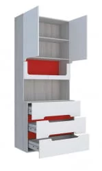 Стеллаж с ящиками Палермо Юниор 04  Белый глянец Ясень шимо светлый Красный