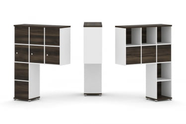 Надставка на стол высокая двухсторонняя + задняя стенка (8 шт.) + распашной фасад (3 шт.) CОНCЕПТ CН.ДНВ-010 Дуб Мали Белый бриллиант Белый металл / CONCEPT CN.DNV-010