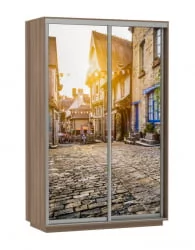 Шкаф-купе с фотопечатью Экспресс Дуо 1400х2400х Улица/Ясень шимо тёмный / 1400х2400h