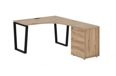 Стол эргономичный с тумбой правый ЕДИС ЕВCЕТ 1318 Р Дуб Денвер светлый Черный / EDIS EVCET R