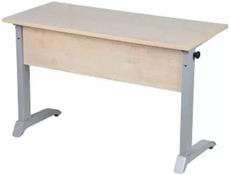 Парта двухместная с прямыми углами (рост №6) Белая ЛДСП/Серая кромка/Металл Серый