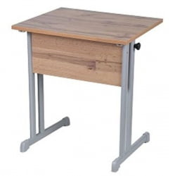 Парта одноместная прямые углы (рост 6) Белая ЛДСП/Серая кромка/Металл Серый