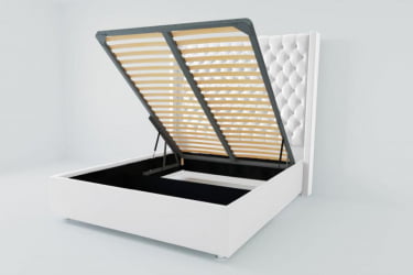 Мягкая интерьерная кровать "Версаль Люкс" с подъемным механизмом Материал фасада: Искусственная кожа; Спальное место: 1400х2000 мм; Цвет фасада: Белый; Цвет корпуса: Белый 