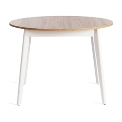 Раздвижной овальный стол СВЕЛТО ЛДСП, опора-массив березы, 105 х 105 (140) х 74.5 см, Дуб Вотан/белый / SVELTO