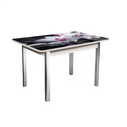 Стол нераздвижной 1,2 Победа, СТЕКЛО, опоры полуовал ХРОМ, Беленый дуб/R041_78930