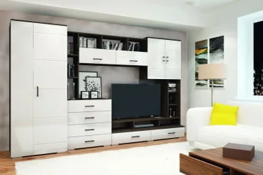 Стенка-горка в гостиную Коста Венге Белый глянец