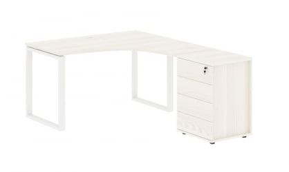 Стол эргономичный с тумбой правый EDIS EQCET 1318 R Ясень Траун Белый