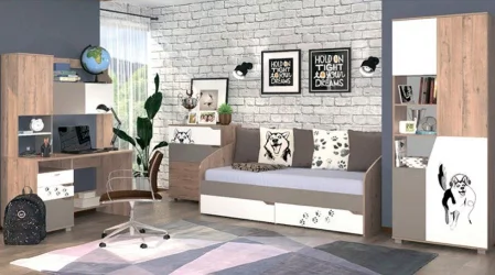 Кровать Хаски 3 Дуб Ирландский Мокко Белый