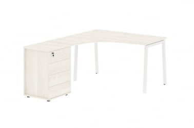 Стол эргономичный с тумбой (левый) ЕДИС ЕЛCЕТ 1318 Л ЯсеньТраун Белый / EDIS ELCET L