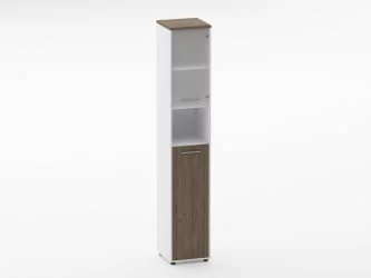 Шкаф 5 узкий верх стеклянная дверь, низ закрытый, с нишей Дека 10.23.20Пр Дуб Верцаска/Белый / Deka