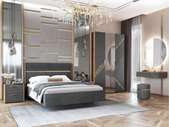 Шкаф трехдверный с зеркалом (лев/прав) Монако 902.12 Дуб Вотан Графит