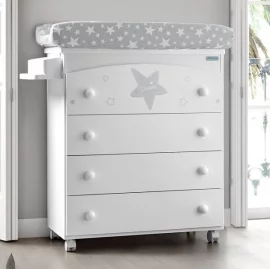 Комод Micuna Estela пеленальный B-970 white/grey матрасик grey stars