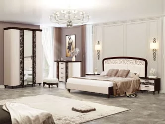 Шкаф трехдверный с зеркалом Катрин 92.12 Дуб венге Белый песок Браун вуд